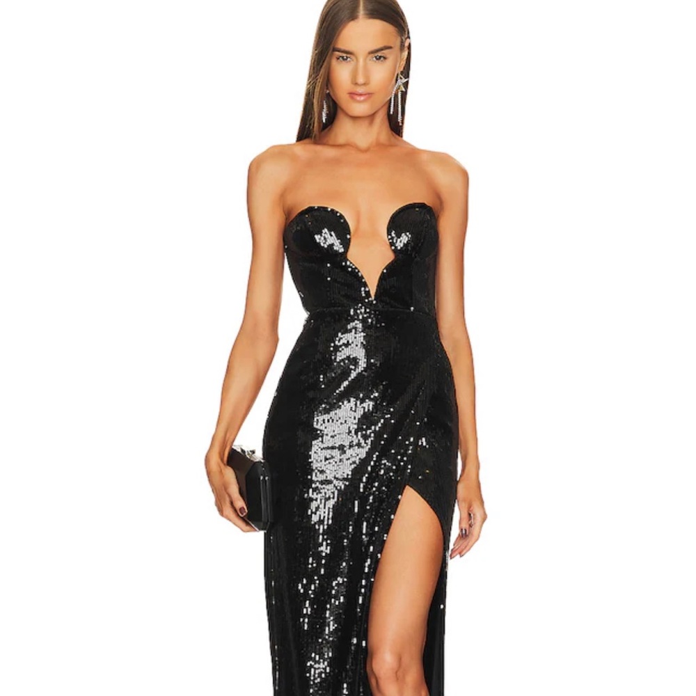 Michael Costello x Revolve black sequin dress